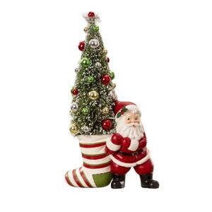 Bethany Lowe Retro Santa Pulling Stocking Christmas Bottle Brush Tree Figure NEW